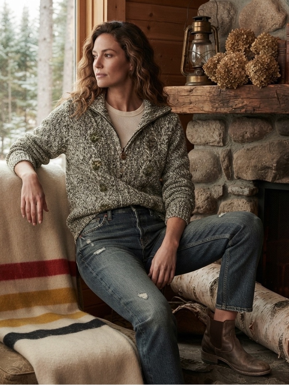 VINTAGE Y2K Northern Reflection Cotton Cable Knit Quarter Zip Sweater Lg Green‎
